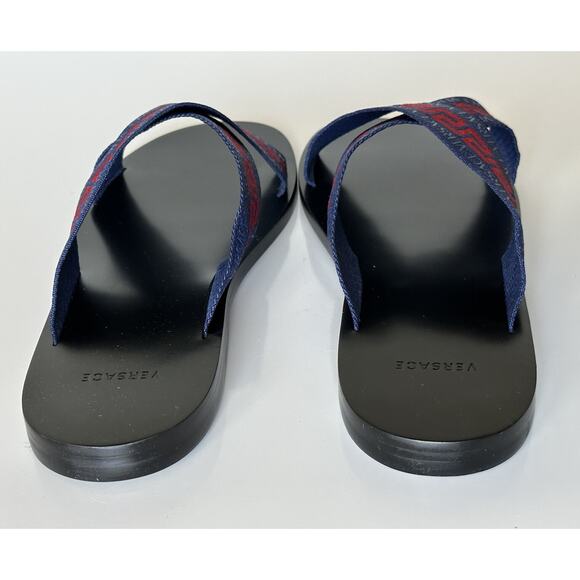 NIB Versace Greca Crisscross Blue/Red Slides Sandals 8.5 US (41.5 Euro) 1006273 - Picture 9 of 12